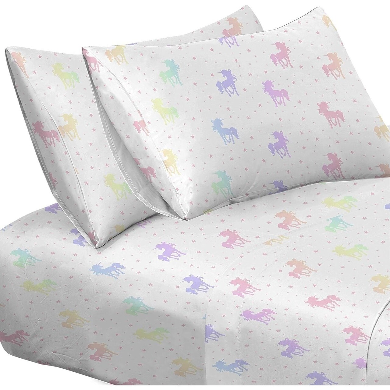 Kids Rule 3-Piece Rainbow Unicorn Sheet Set for Girls & Kids - 1 Twin Flat Sheet, 1 Twin Fitted Sheet & 1 Queen Pillowcase, Soft Brushed Microfiber Polyester Bed Sheet, Smooth & Durable